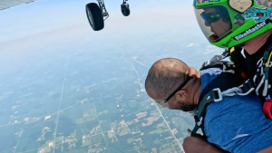 Wylie and instructor skydiving