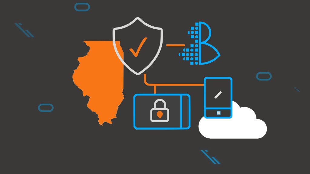 Silhouette of the state of Illinois with digital icons