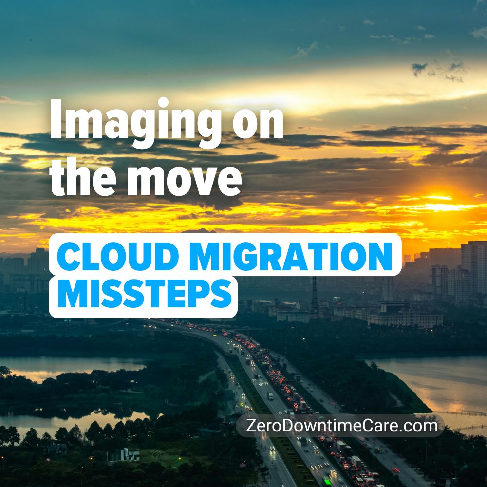 Chicago express-way with city buildings in the background. Image text: Imaging on the move: Cloud Migration Missteps